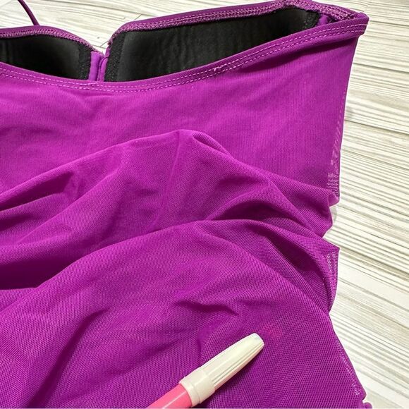 LAUREN RALPH LAUREN RUCHED HALTER LACE UP SLIMMING PURPLE ONE PIECE SWIMSUIT 6 - Picture 11 of 13